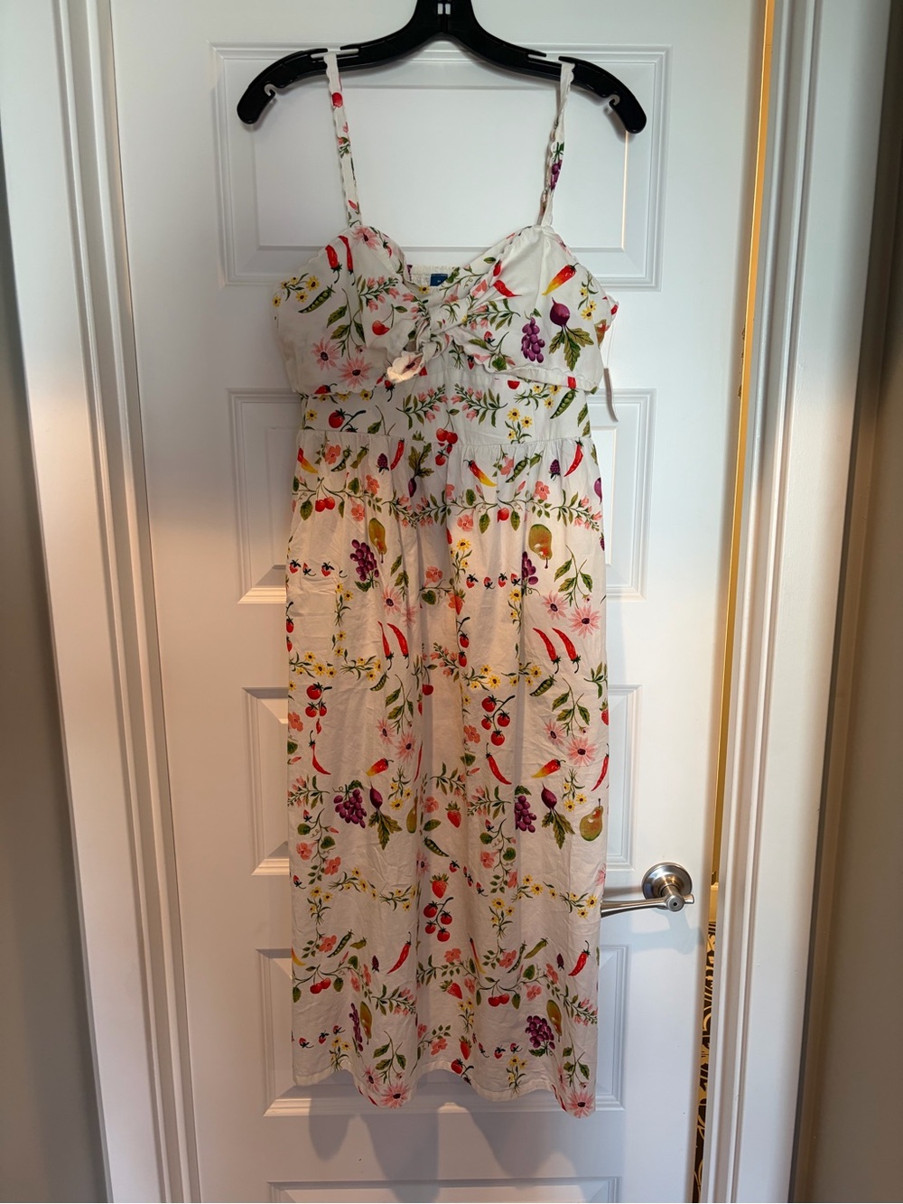 Old Navy White Midi Dress with Multicolor Fruit & Floral Print